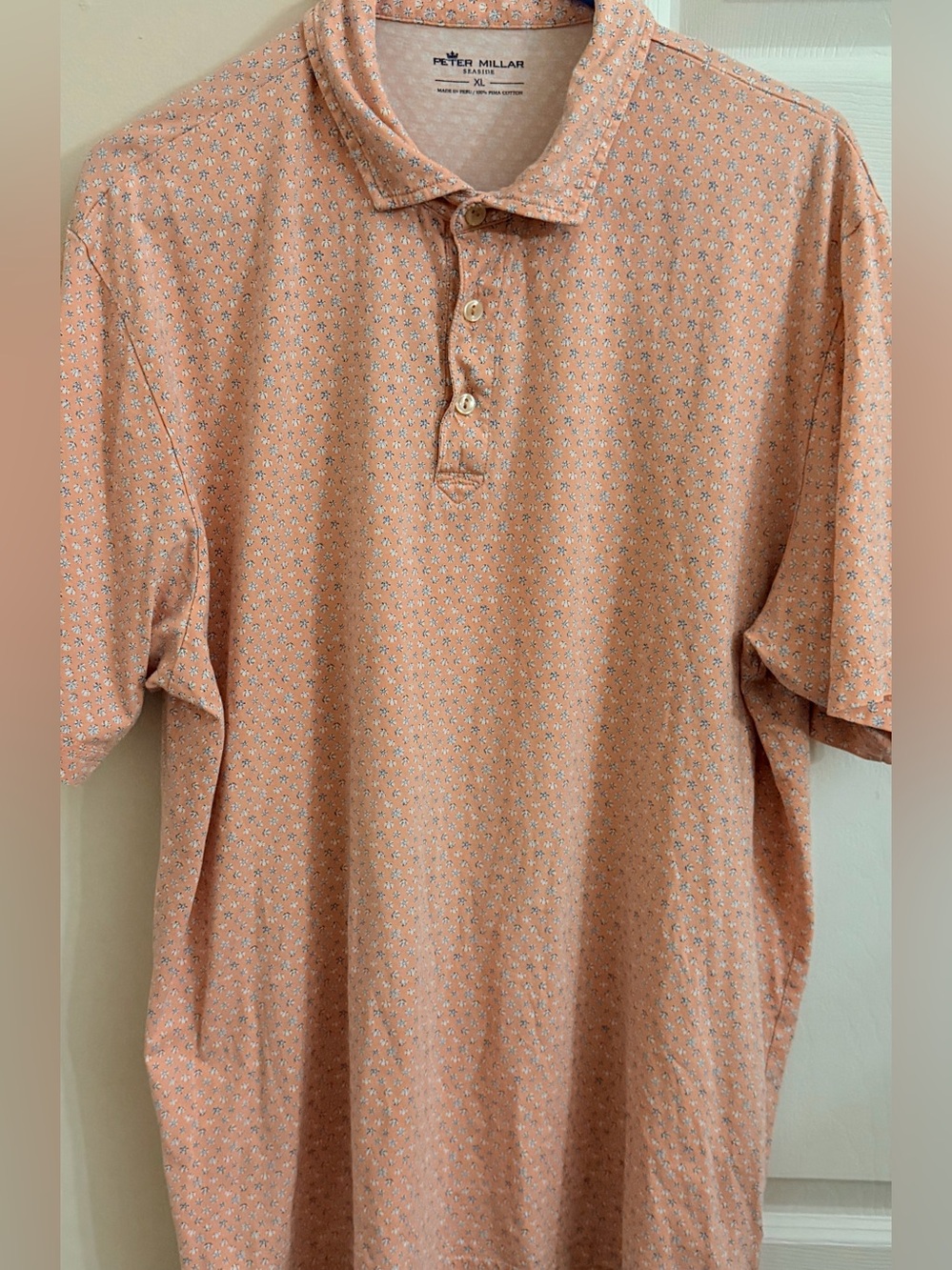 PETER MILLAR Seaside Cactus Flowers All Over Mens XL Polo Shirt Short Sleeve